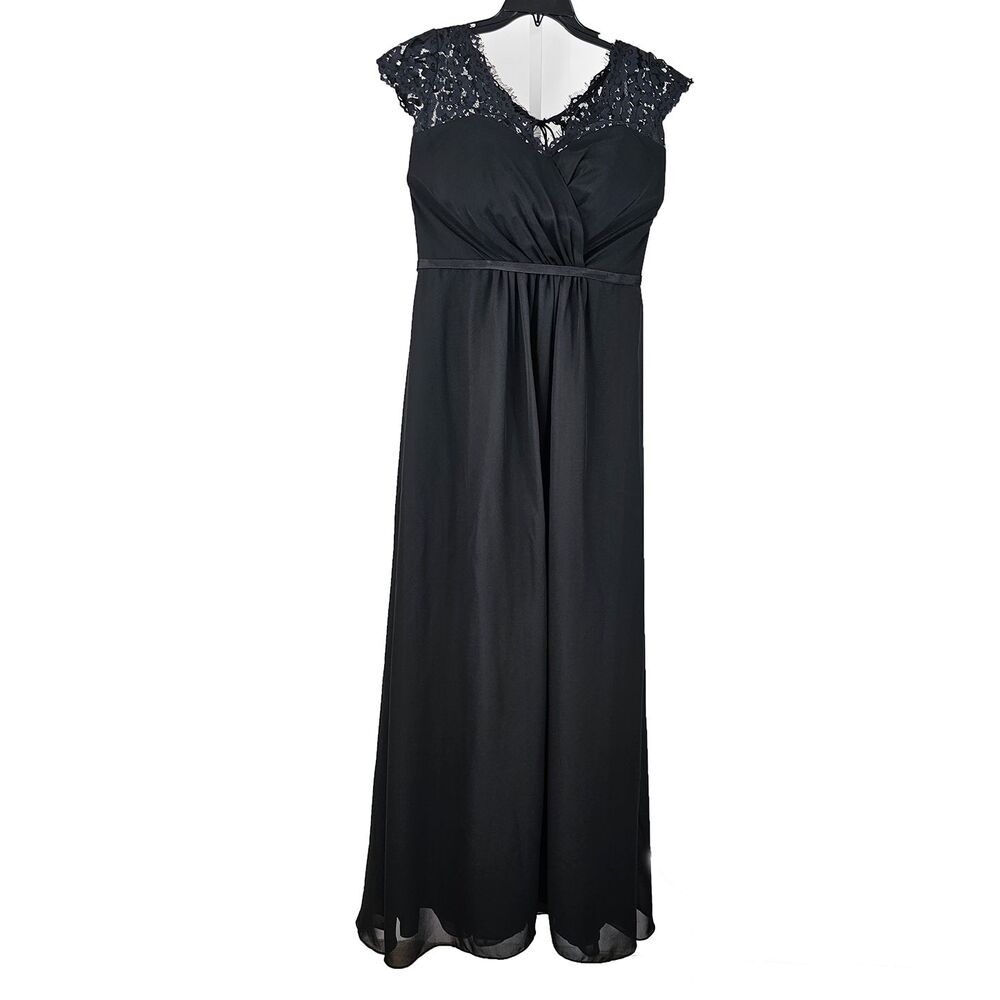 Christina Wu Black Bridesmaid Bridal Lace and Chiffon Size 12 Maxi Dress